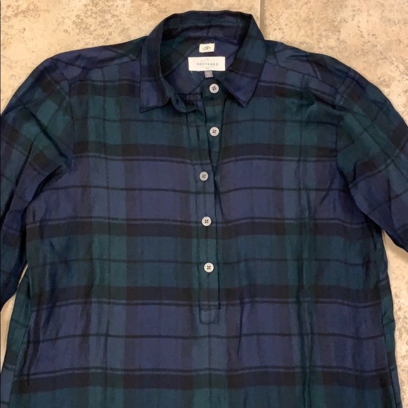 Loft Softened Bl/Gn Plaid Half Button Up Top XS - Picture 3 of 7